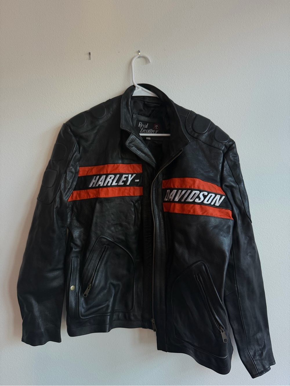 Harley-Davidson Black Leather Jacket with Red Stripe Branding